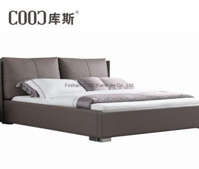 Modern Bedroom Furniture Super Soft Light Brown Leather King Bed