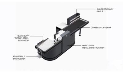 Metal Construction Coated Heavy Duty Supermarket Checkout Counter with Conveyor Belt Comptoir Caisse