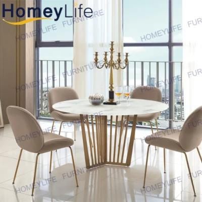 New Nordic Style Gold Chrome High Gloosy Stainless Steel PU Cushion Dining Chair