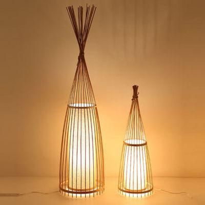 Natural Bamboo Standing Floor Lamp Cottage Wood Bamboo Shade Fabric Shade Floor Lamp (WH-WFL-04)