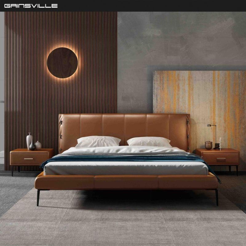 Top Seller Modern Bedroom Furniture Leather Upholstery Bed in Italy Style