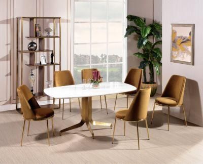 Modern Gold Frame Brown Fabric Cushion Kitchen Room Furniture Dining Chairs Counter Chair