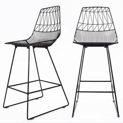 Cheap Cost Strong Modern Studio Loft Industrial High Back Club Counter Iron Stool Metal Wire Bar Stool with Footrest