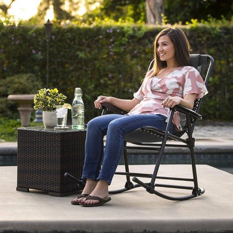 Outdoor Deluxe Lightweight Foldable Armrest Garden Rocking Chair