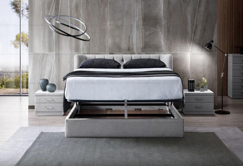 UK Design Modern White Color Wooden Material Bed Furniture Wall Bed with Hydralic Storage Box