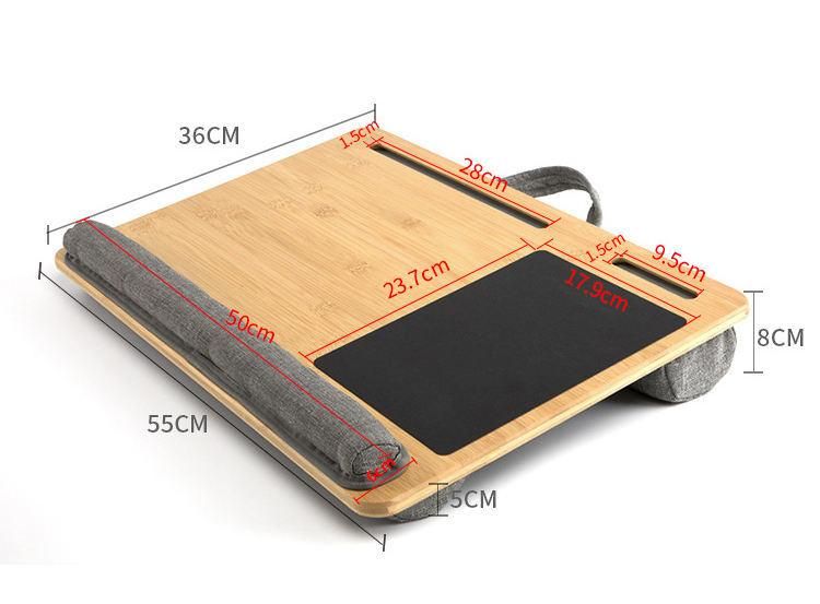 Wholesale Portable Bamboo Laptop Stand Wooden Lap Tray Bed Sofa Desk with Soft Pillow Cushion Computer Desk with Phone Slot Pad Slot