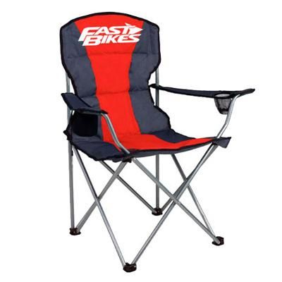 Customized Deluxe Outdoor Portable Folding Camping Premium Stripe Chair with Side Table and Pocket