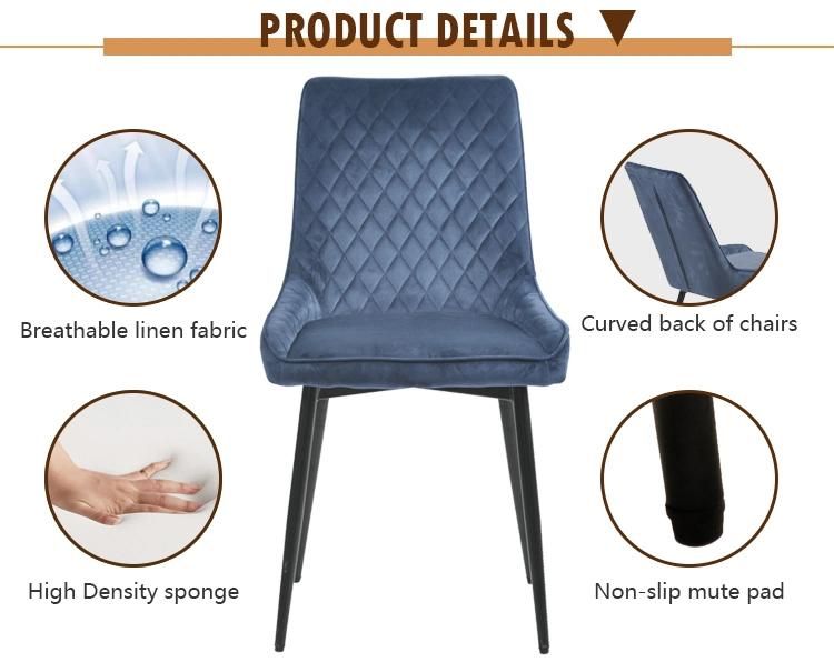 New Design Modern Upholstered Seat Fabric Velvet Dining Chair