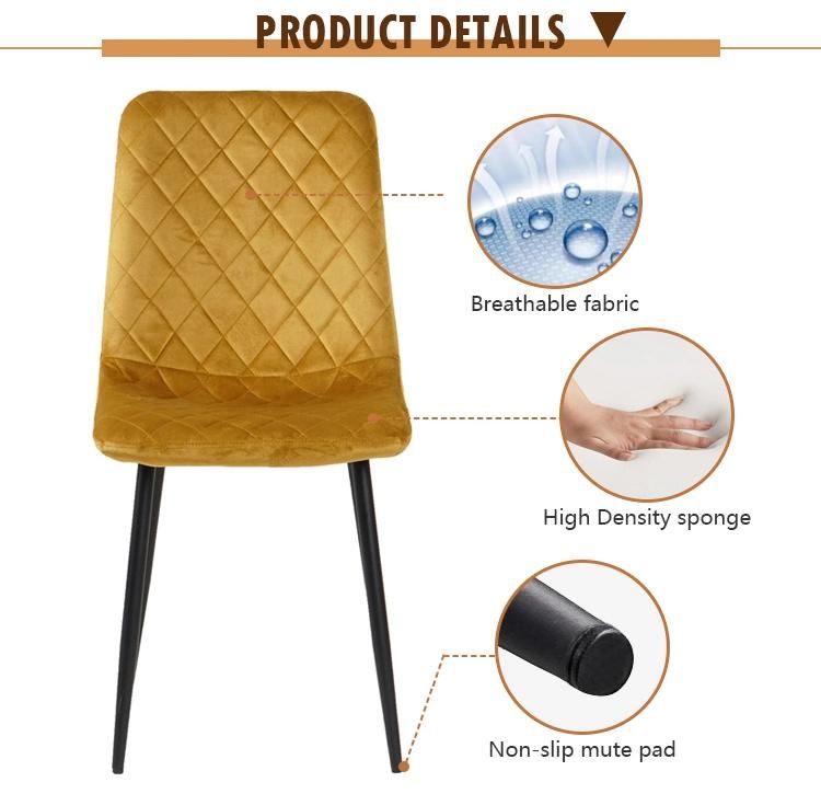 Factory Sales Dining Room Furniture Metal Legs Modern Velvet Fabric Dining Chair