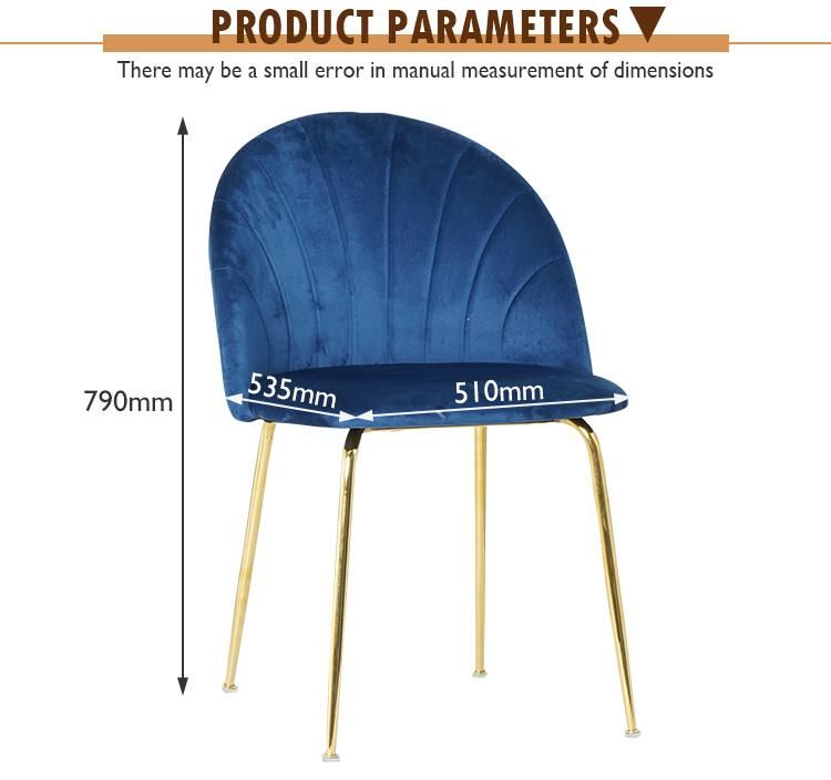 Factory Custom Modern Velvet Upholstered Fabric Dining Chair with Golden Chrome Legs