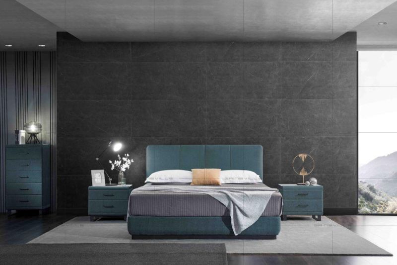 Gainsville Modern Style Design Soft Fabric Double Size Wall Bedroom Set in Bedroom Furniture