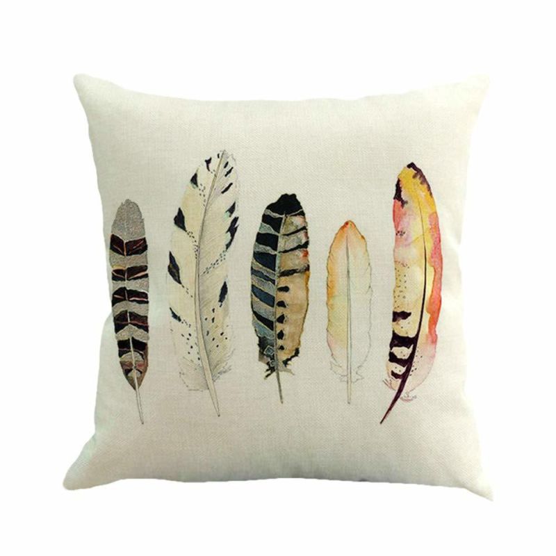 Fashion Feather Printing Design Soft Cushion on Sofa 100% Cotton Linen Fabric Chair Cushion Pillow Case Daily Use Cushion Cover