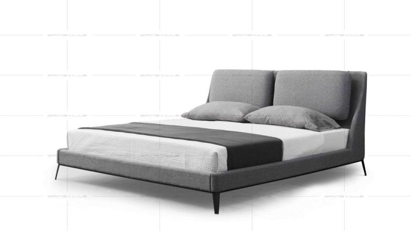 Comfortable Soft Fabric Bed with Removable Headrest and Metals Legs