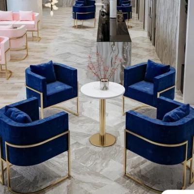 Luxury Home Furnitures Velvet Upholstery Golden Stainless Steel Sofa Chair