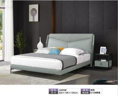 Popular Modern Wooden Home Hotel Bedroom Furniture Bedroom Set Wall Sofa Double Bed Leather King Bed (UL-BEJ2002)