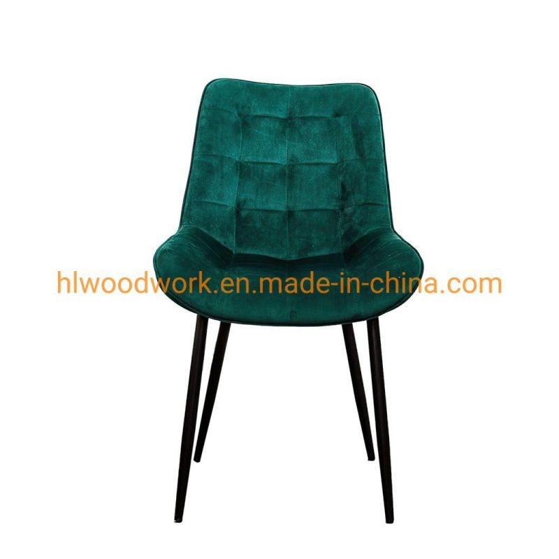 Velvet Fabric Dining Chair with Powder Coated Metal Black Legs Modern Furniture Fabric Chair Powder Coated Metal Tube Legs Nordic Dining Room Velvet Chairs