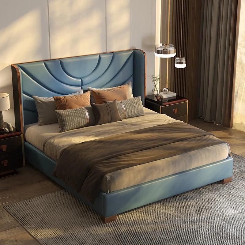 Hot Sale Modern Design King Size Double Bed High Quality Italian Luxury Queen Size Leather Bedroom Furniture Sets with Storage