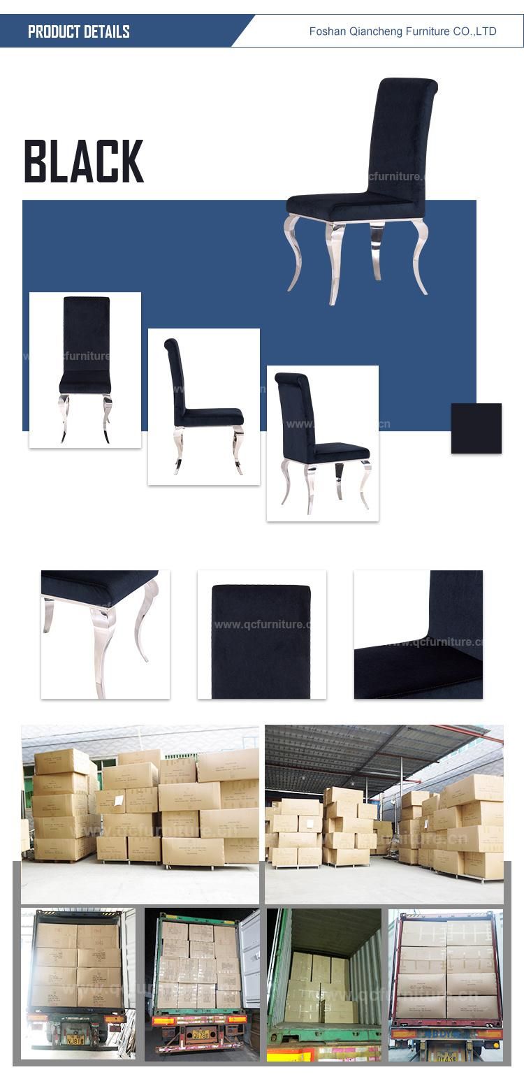 Black Velvet Surface Stainless Steel Metal Frame Leg Dining Chair