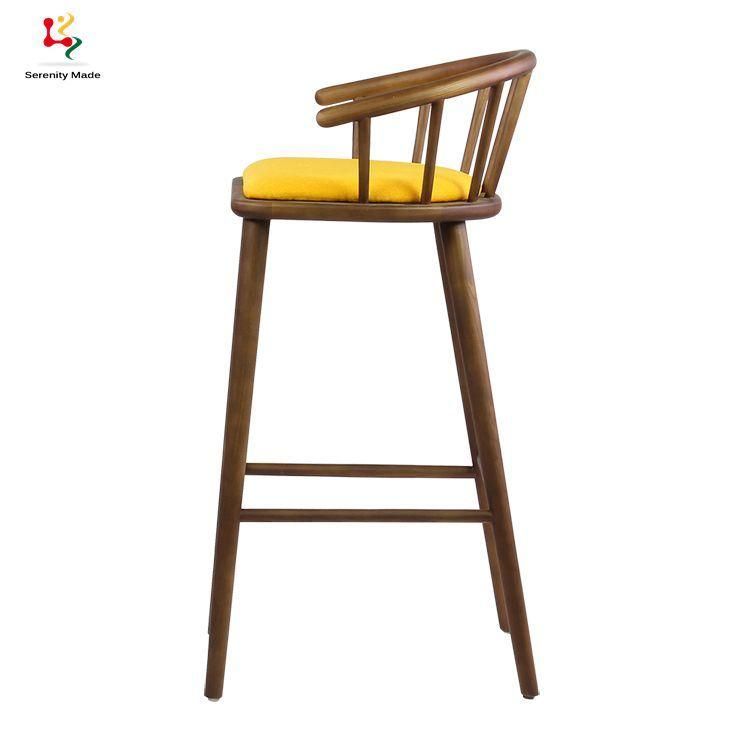 Commercial Bar Furniture Modern Wooden Frame Fabric Cushion Counter Bar Stool with Footrest