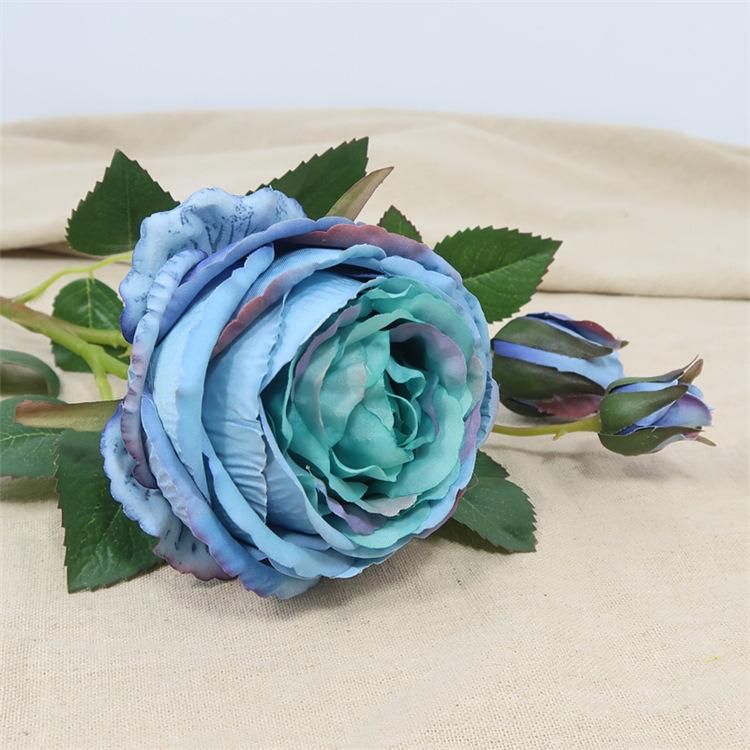 3 Heads Artificial Fabric Rose Flower Arrangements Bouquet for Party Garden Wedding Decor