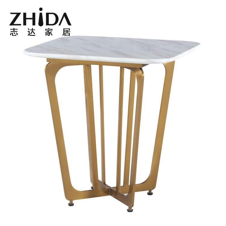 Metal Golden Gold Stainless Steel Tea Table Living Room Home Furniture White Marble Square Luxury Coffee Table Modern Center Table