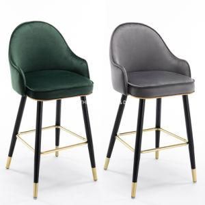 Cafe Indoor Bar Furniture Wooden Fabric Upholstery Bar Stool with Gold Legs