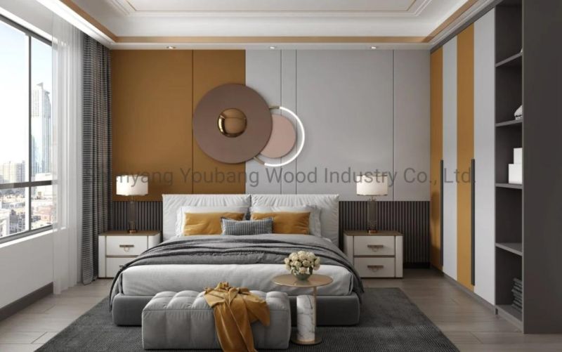 Modern American Style Brown Color Cow Leather Velvet Fabric Bed Wooden Frame Bed Frame Double/King for Bedroom