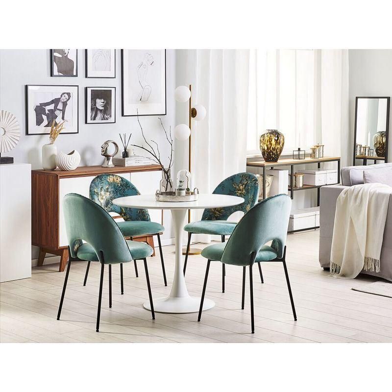 Luxury Furniture Upholstered Colorful Velvet Blue Dining Chair with Arm Rest
