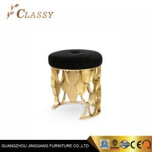 Luxury Golden Royal Hotel Bedroom Stool in Unique Aged Metal Base and Velvet Fabric