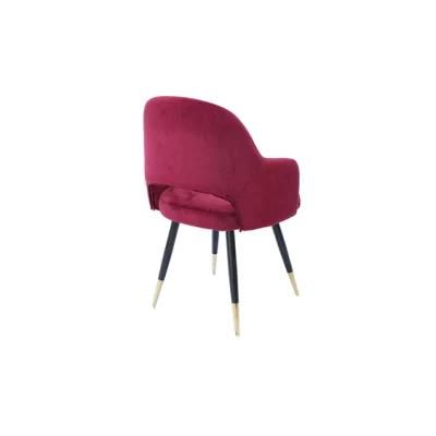 Modern Home Furniture Velvet Dining Living Room Fabric Metal Legs Dining Chair with Armrest
