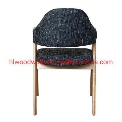 Dining Room Furniture Oak Wood Tai Chair Oak Wood Frame Natural Color Grey Fabric Cushion and Back Dining Chair Coffee Shop Chair