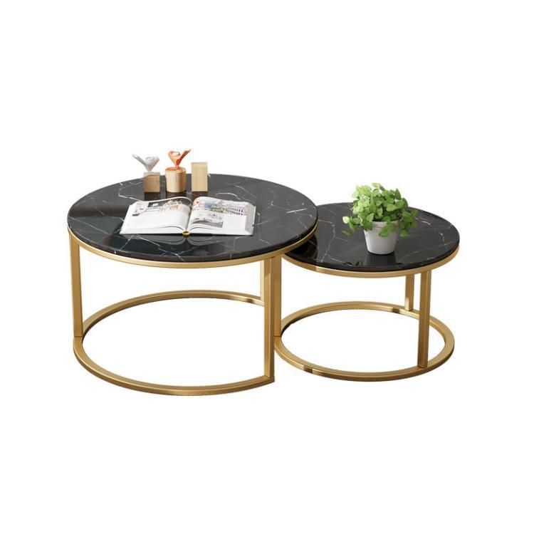 Europe Design White/Black Marble Top Round Gold Stainless Steel Coffee Table