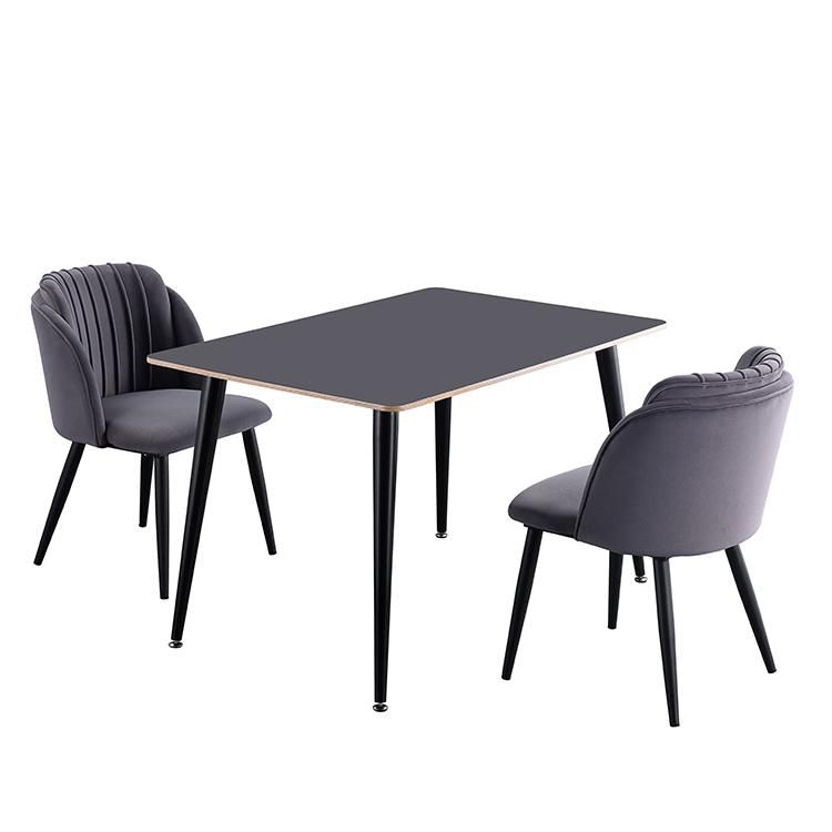 Modern Hotel Luxury Dining Room Chair Set for Furniture Metal Stainless Steel Gray Velvet Tufted Fabric Restaurant Dining Chair