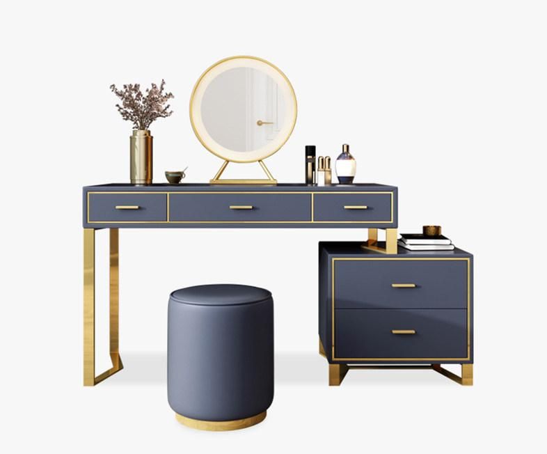 Modern Simple Metal Frame Dresser Table with Mirror and Drawers