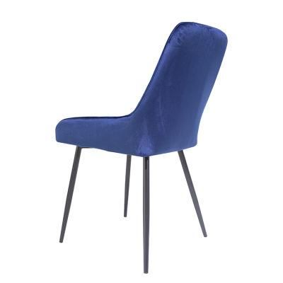 European Design Dining Room Furniture Ergonomic Blue Velvet Iron Leg Dining Chair