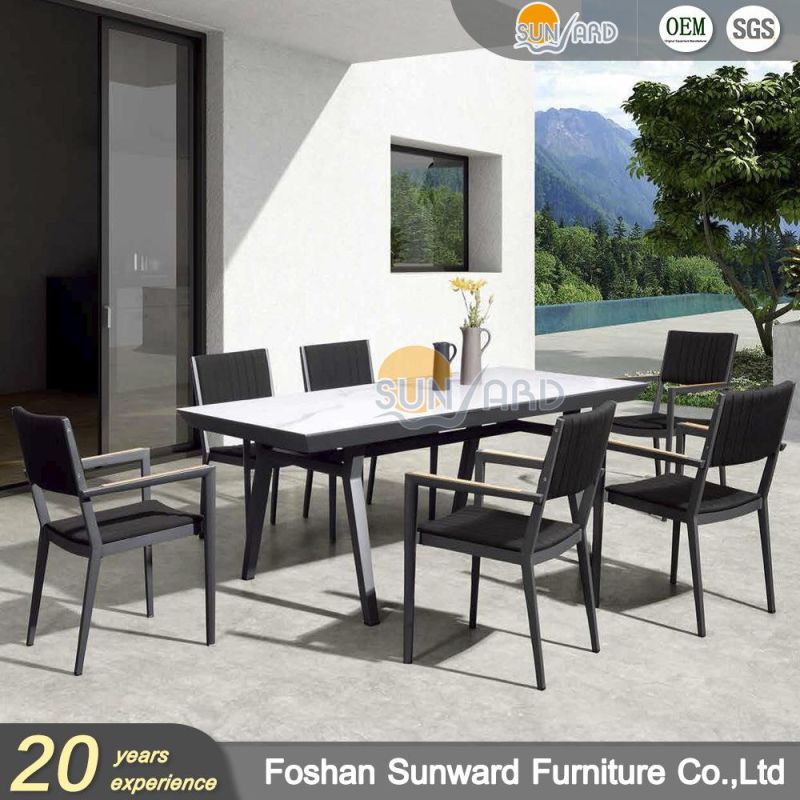 Hot Sale Wholesale Customized Garden Resort Hotel Outdoor Leisure Patio Restaurant Aluminum Balcony Textliene Fabric Chair and Table Dining Furniture