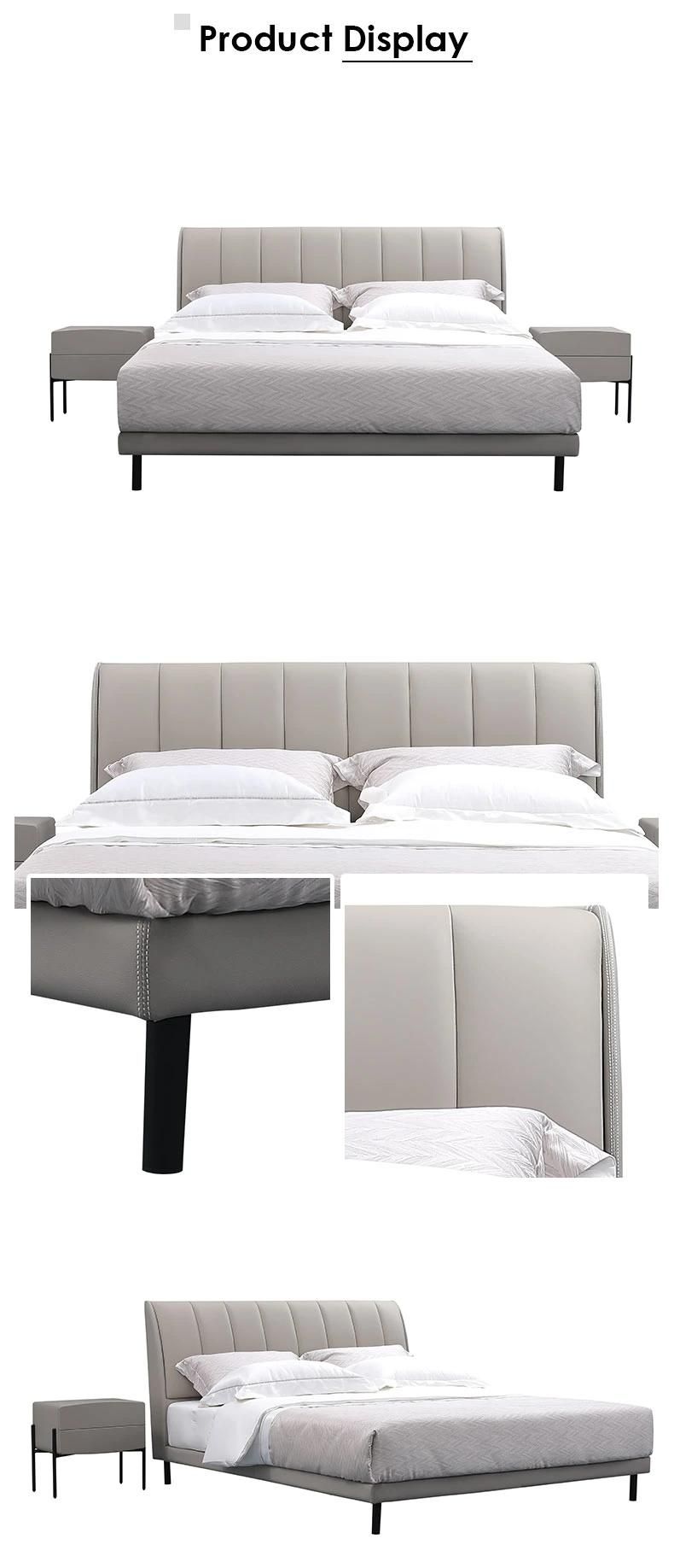 Modern Minimalist Style Bedroom Furniture Grey Leather King Size Bed