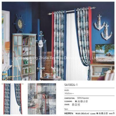 Kids Bedroom Navy Blue Print Fabric Upholstery Sheer Curtain