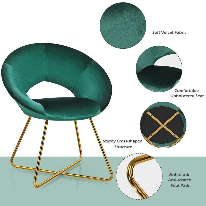 Stylish Curved Backrest Cozy Armrest Velvet Upholstered Dining Chair