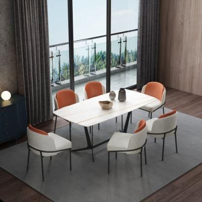 Modern Home Furniture Metal Dining Room Set Leather Chair Dining Table with Stainless Steel