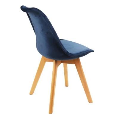 Wholesale Dining Furniture Simple Style Beech Wood Legs Soft Seat Blue Velvet Fabric Dining Chairs