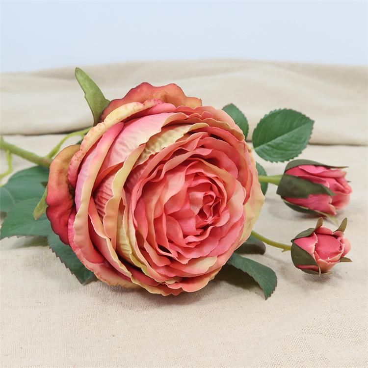 3 Heads Artificial Fabric Rose Flower Arrangements Bouquet for Party Garden Wedding Decor