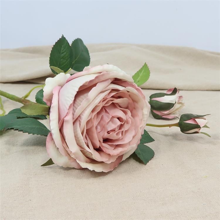 3 Heads Artificial Fabric Rose Flower Arrangements Bouquet for Party Garden Wedding Decor