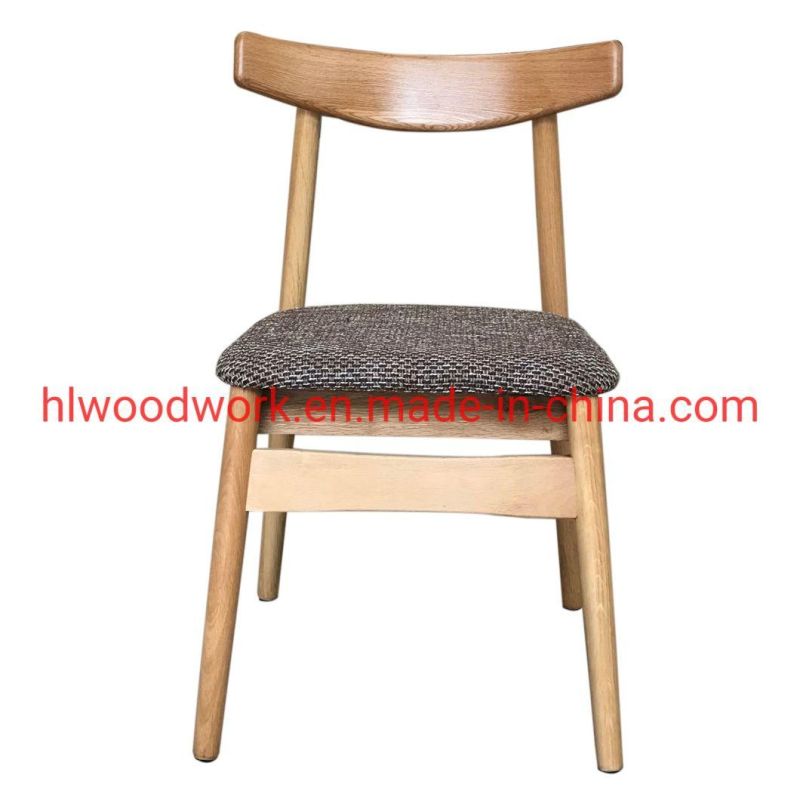 Dining Chair Oak Wood Frame Natural Color Fabric Cushion Grey Color K Style Wooden Chair Furniture Hotel Chair