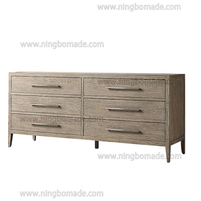 Antique French Eco-Friendly Trend Furniture Brushed Grey American Ash Six Drawers Chest of Cabinet