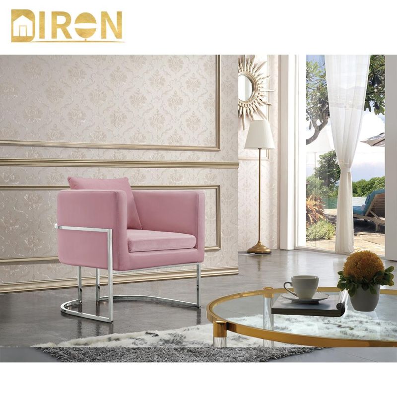 Modern Style Stainless Steel in Chrome Color Pink Fabric Dining Chairs