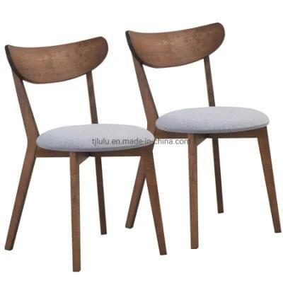 High Quality Wooden Upholstered Ox Horn Curved Backside Solid Wood Fabric Seat Restaurant Dining Chair Dining Room
