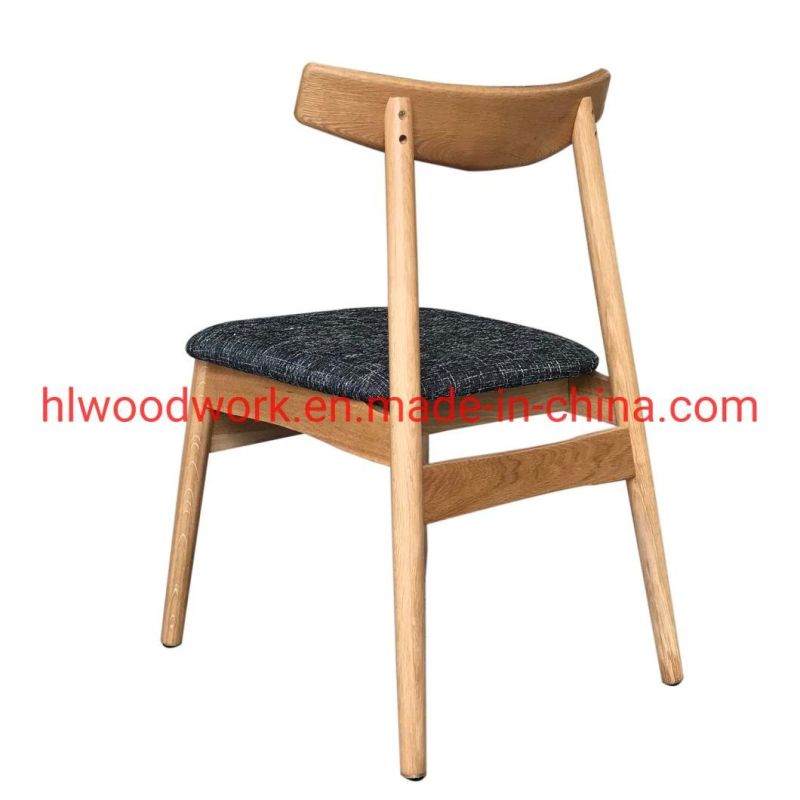 Dining Chair Oak Wood Frame Natural Color Fabric Cushion Grey Color K Style Wooden Chair