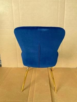 Wholesale Upholstery Modern Style Blue Metal Leg Velvet Fabric Modern Dining Chairs