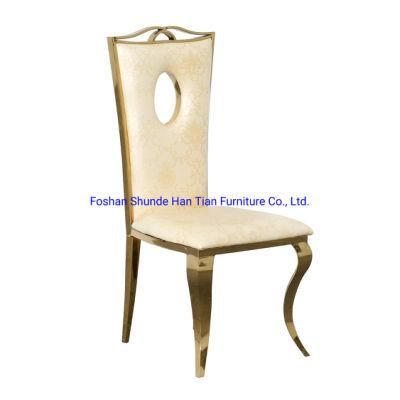 Blue Fabric with Crystal Gold and Silver Stainless Steel Banquet Dining Chairs